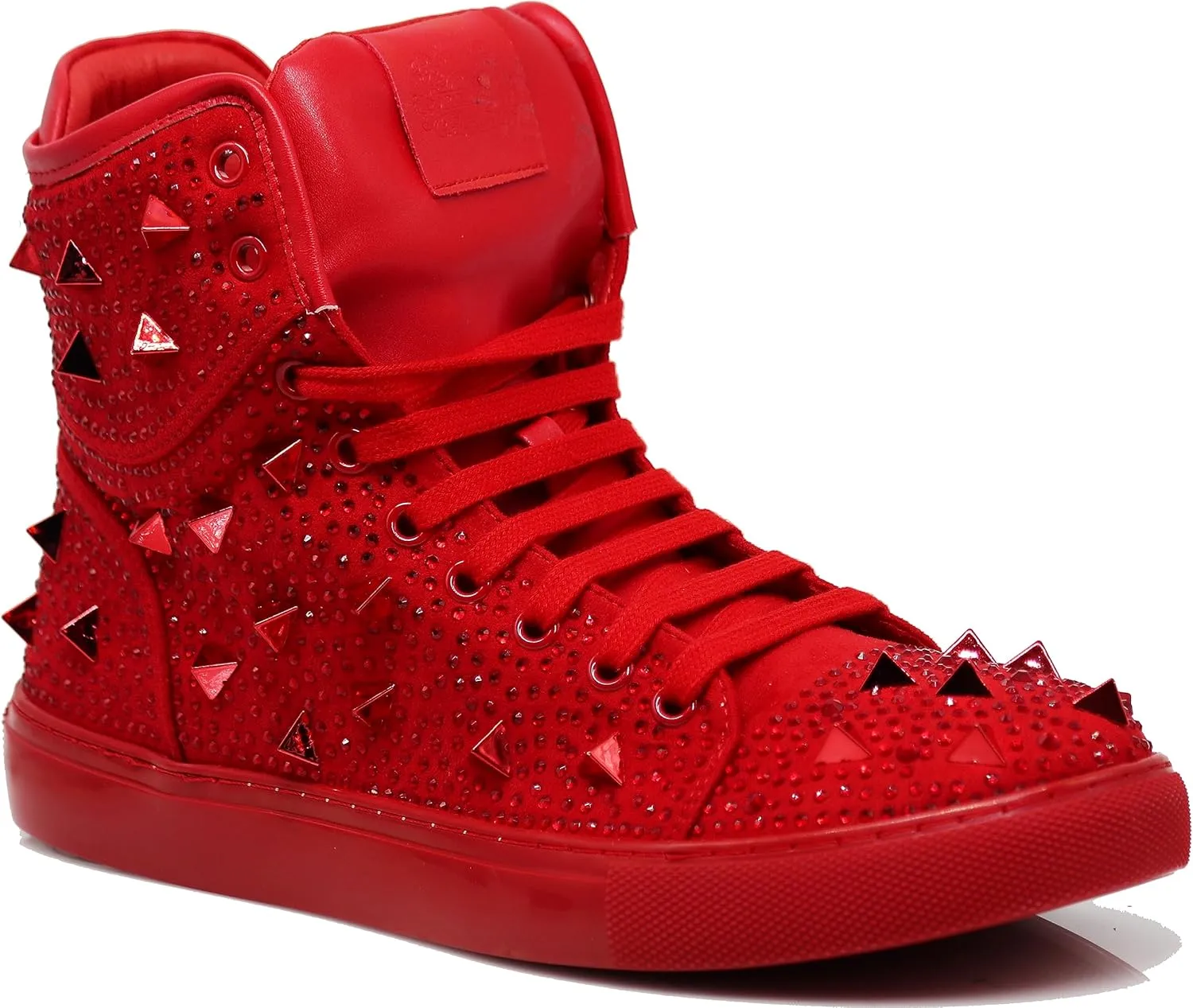 Enzo Romeo Men's High Top Crystal Shimmer Rhinestone Blink Flat Spike Fashion Sneakers Shoes BUL2