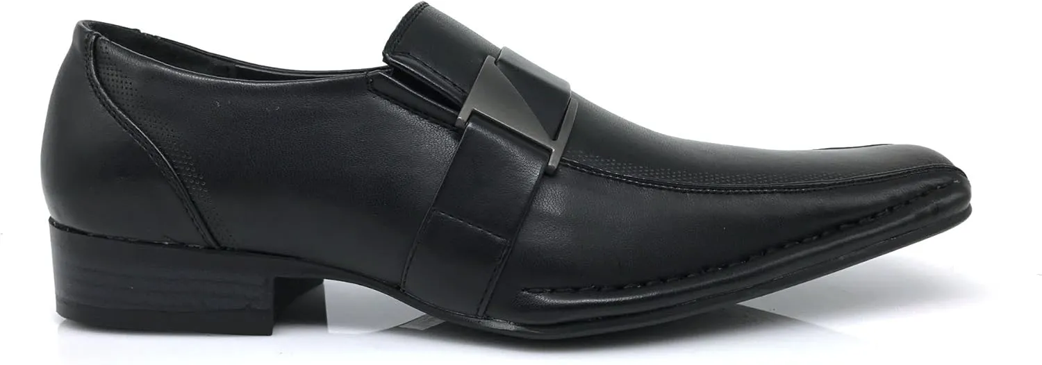 Enzo Romeo Stone Men's Dress Loafers Elastic Slip on with Buckle Fashion Shoes Runs Half Size Big