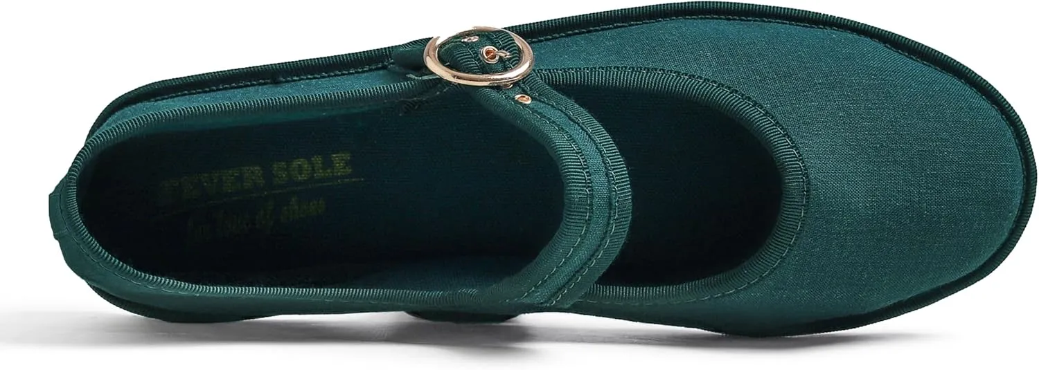 FEVERSOLE Women's Soft Breathable Mary Jane Memory Foam Cushioned Comfort Round Toe Metal Buckle Flats Walking Shoes