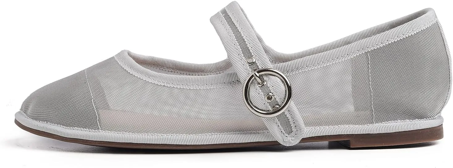 FEVERSOLE Women's Soft Breathable Mary Jane Memory Foam Cushioned Comfort Round Toe Metal Buckle Flats Walking Shoes