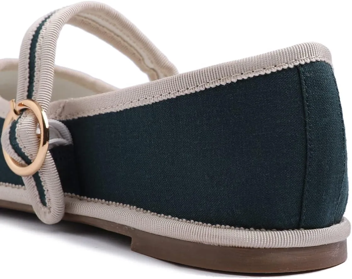FEVERSOLE Women's Soft Breathable Mary Jane Memory Foam Cushioned Comfort Round Toe Metal Buckle Flats Walking Shoes