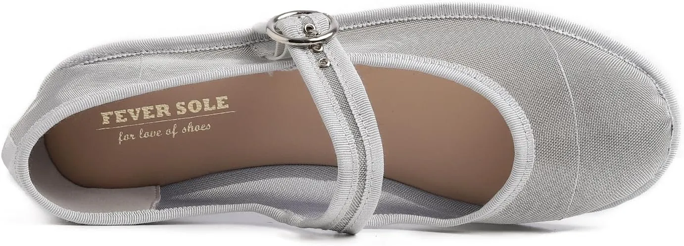 FEVERSOLE Women's Soft Breathable Mary Jane Memory Foam Cushioned Comfort Round Toe Metal Buckle Flats Walking Shoes