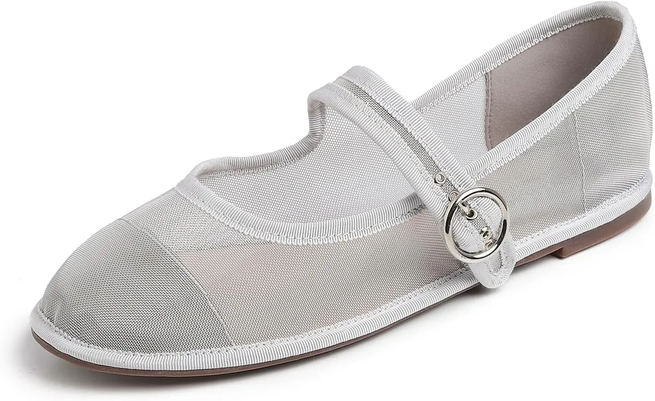 FEVERSOLE Women's Soft Breathable Mary Jane Memory Foam Cushioned Comfort Round Toe Metal Buckle Flats Walking Shoes