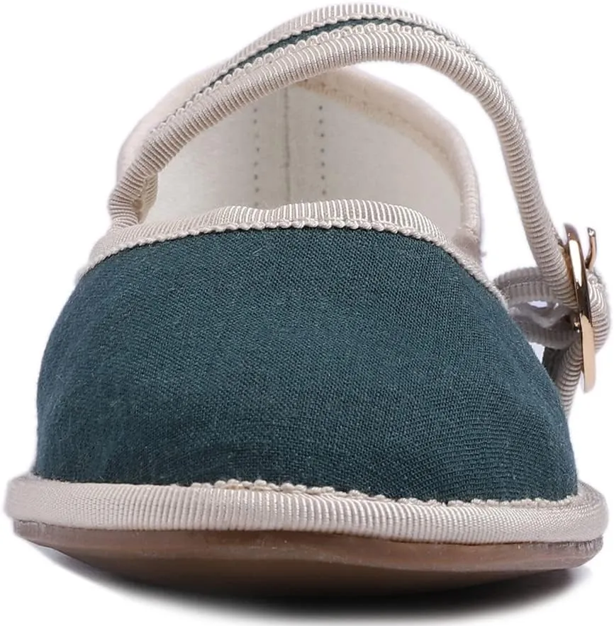 FEVERSOLE Women's Soft Breathable Mary Jane Memory Foam Cushioned Comfort Round Toe Metal Buckle Flats Walking Shoes
