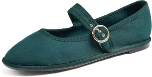 FEVERSOLE Women's Soft Breathable Mary Jane Memory Foam Cushioned Comfort Round Toe Metal Buckle Flats Walking Shoes