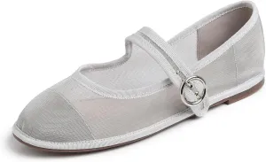 FEVERSOLE Women's Soft Breathable Mary Jane Memory Foam Cushioned Comfort Round Toe Metal Buckle Flats Walking Shoes