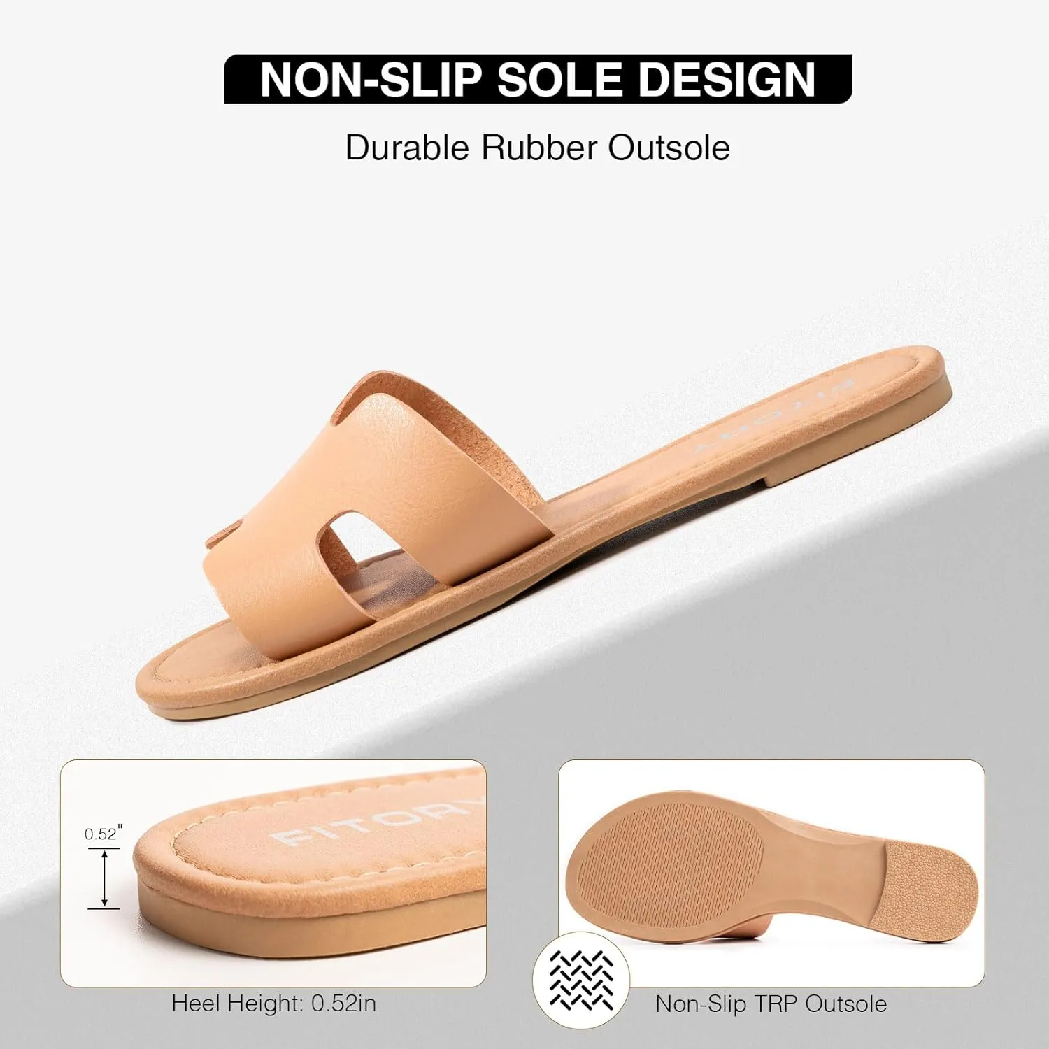 FITORY Women's Comfortable Dressy Leather Flat Sandals - Stylish & Beautiful Summer Slides Size 6-11
