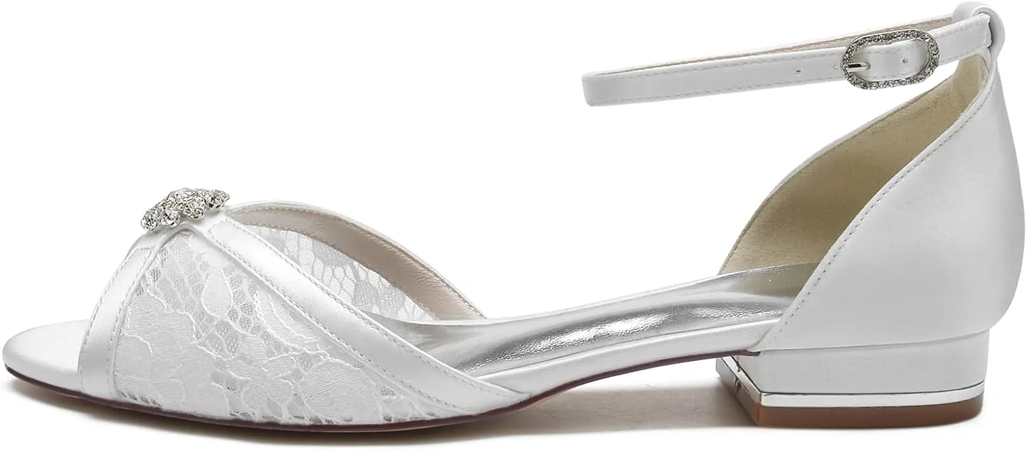 Flats Bridal Sandals Wedding Flats for Bridal Open Toe Round Toe Wedding Shoes 2.5Cm