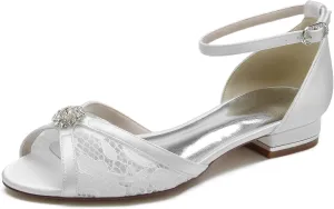 Flats Bridal Sandals Wedding Flats for Bridal Open Toe Round Toe Wedding Shoes 2.5Cm