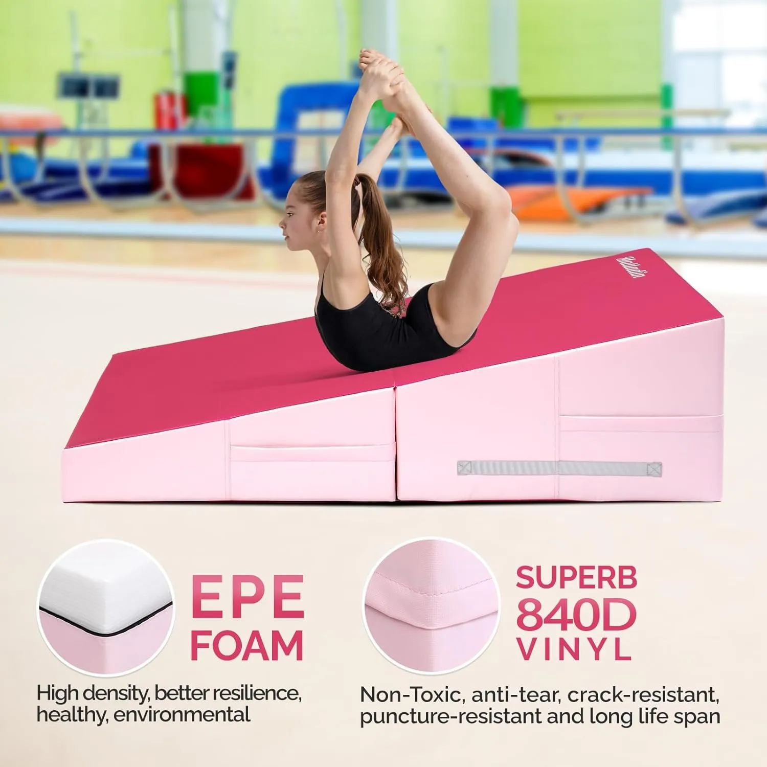 Folding Gymnastics Cheese Wedge Incline Mat, Gym Fitness Tumbling Skill Shape Mat for Kids Girls Home Training Exercise