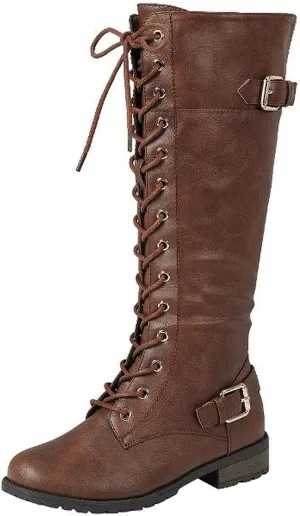 Forever Women's Mango-27 Round Toe Low Heel Knee High Boots