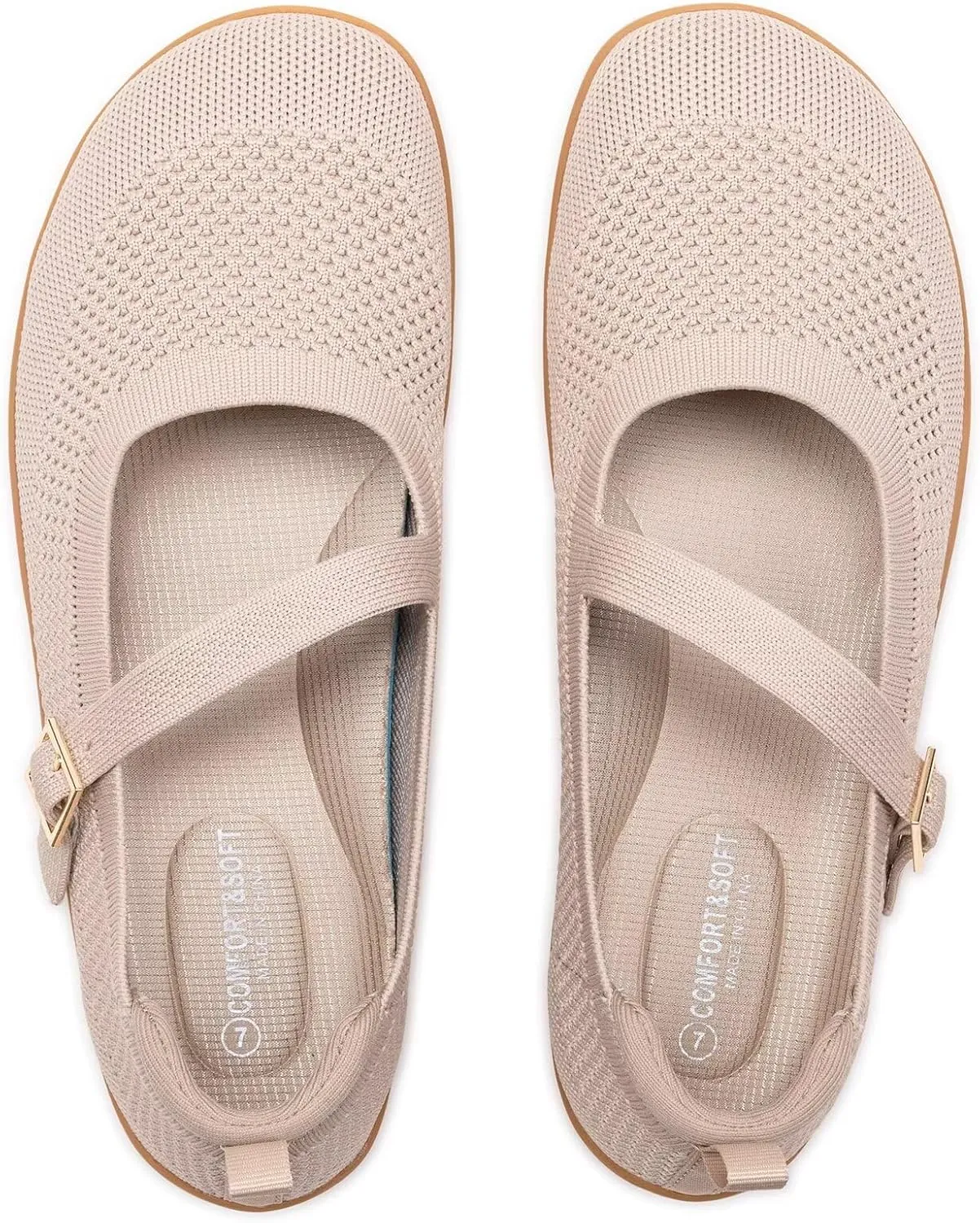 Frank Mully Women's Wide Width Flats Mary Jane Flat Comofortable Knit Ballet Flat Wide Toe Box Dress Shoes with Adjustable Straps