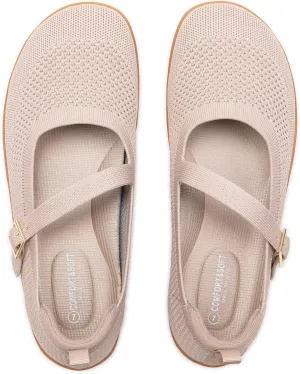 Frank Mully Women's Wide Width Flats Mary Jane Flat Comofortable Knit Ballet Flat Wide Toe Box Dress Shoes with Adjustable Straps