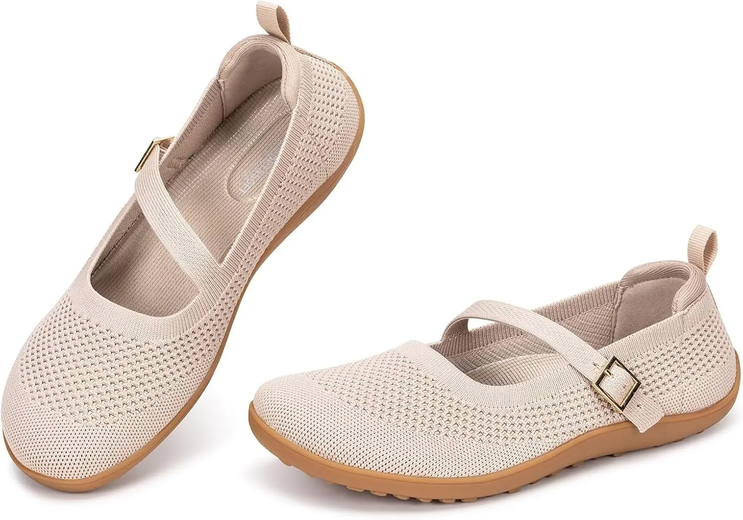 Frank Mully Women's Wide Width Flats Mary Jane Flat Comofortable Knit Ballet Flat Wide Toe Box Dress Shoes with Adjustable Straps