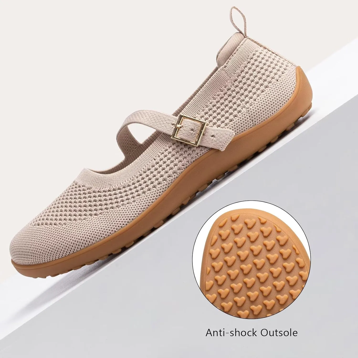 Frank Mully Women's Wide Width Flats Mary Jane Flat Comofortable Knit Ballet Flat Wide Toe Box Dress Shoes with Adjustable Straps