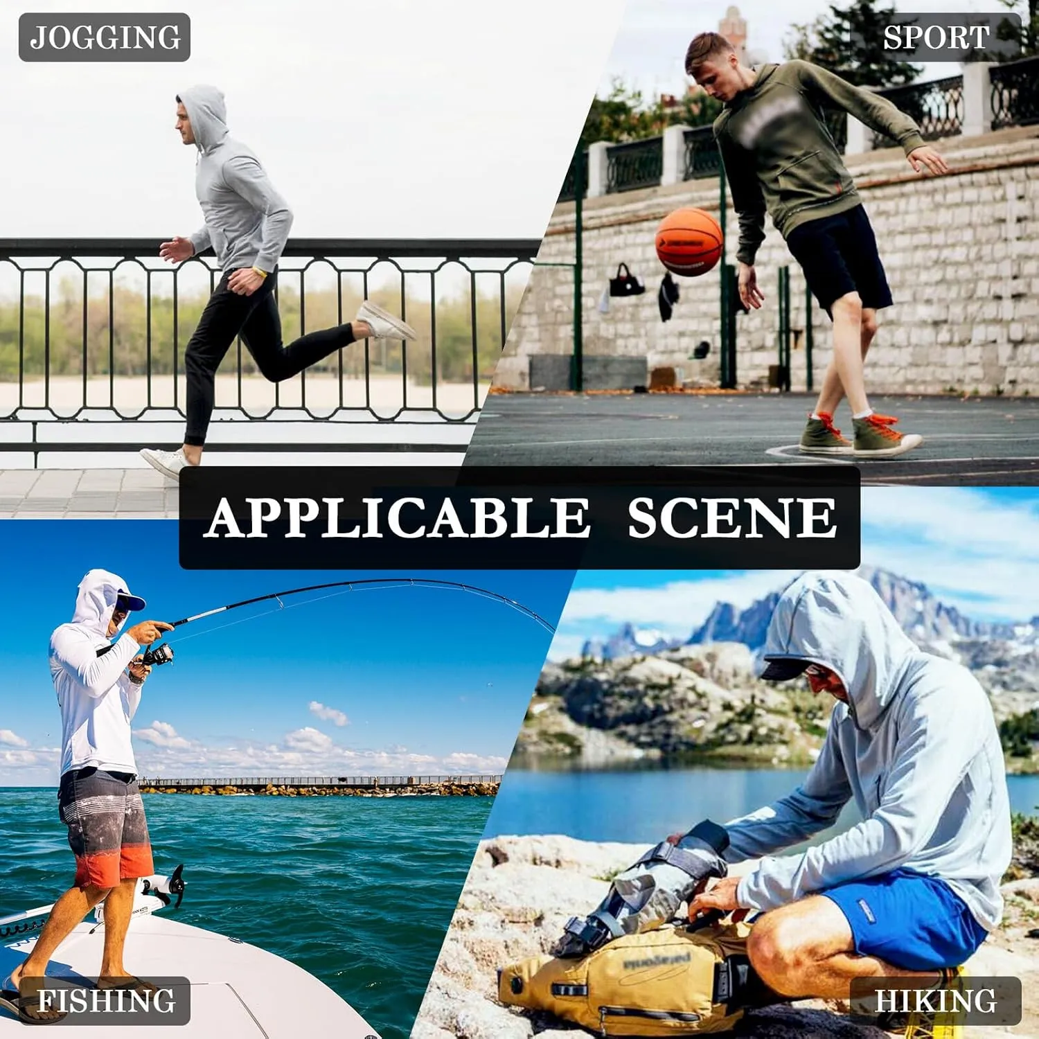 Gingham Plaid Men's Sun Protection Hoodie Long Sleeve UPF 50   Mens Sun Shirts Sailing Shirts UV Hooded Rash Guard
