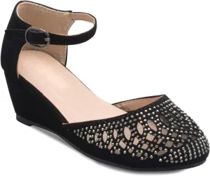 Girls Glitter and Rhinestone Open Toe Wedge Heel (Toddler/Little Girl)