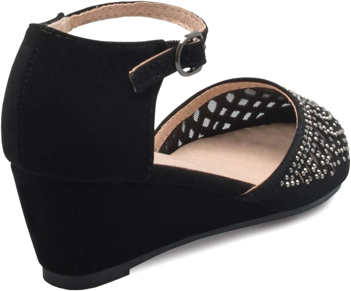 Girls Glitter and Rhinestone Open Toe Wedge Heel (Toddler/Little Girl)