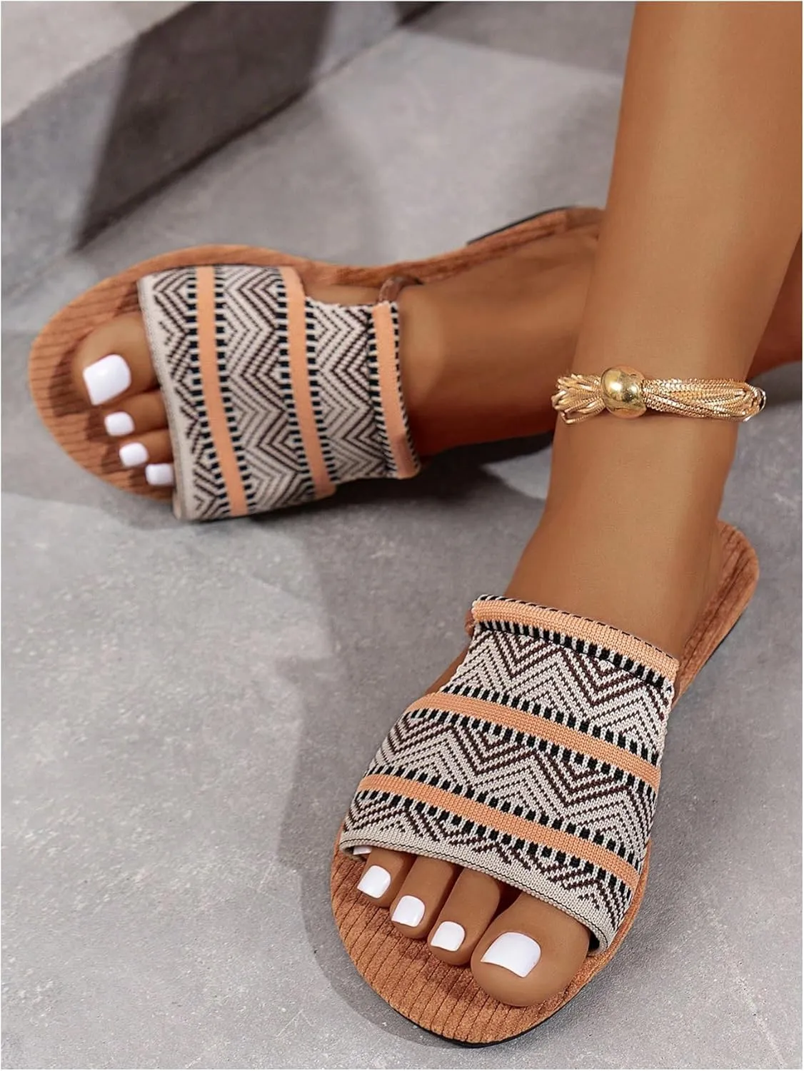 GORGLITTER Women's Boho Beach Sandals Dress Flats Open Toe Flip Flops Slides Shoes