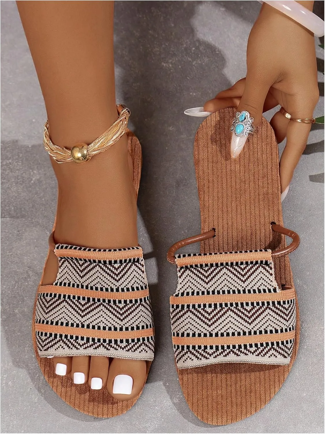 GORGLITTER Women's Boho Beach Sandals Dress Flats Open Toe Flip Flops Slides Shoes
