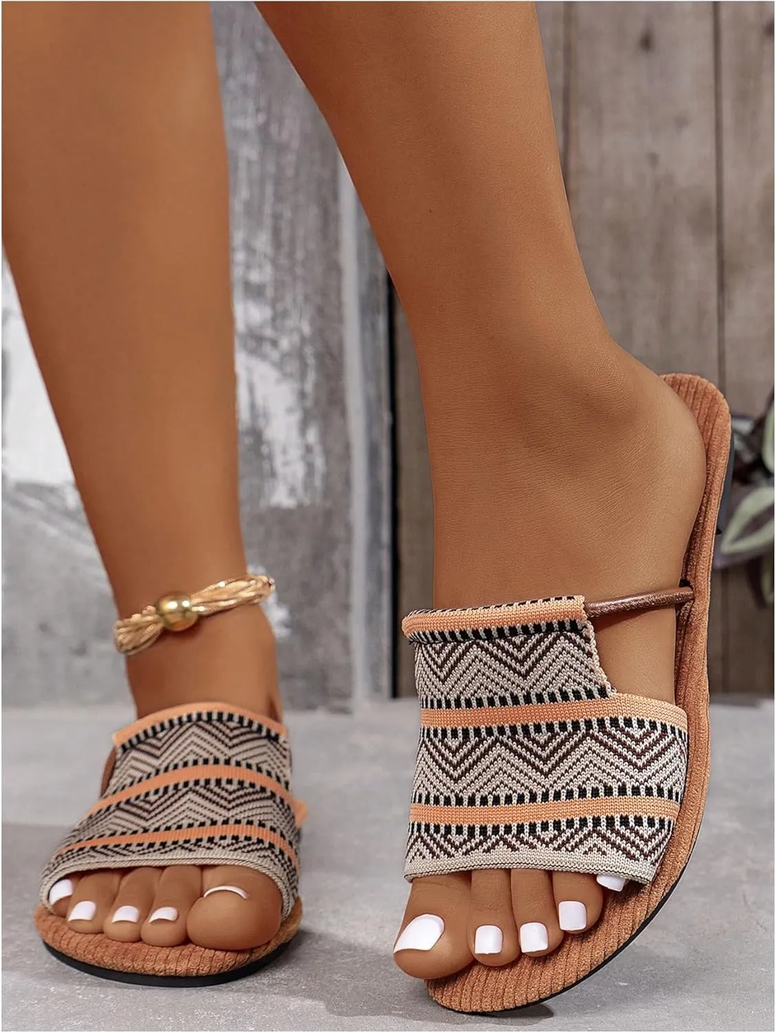 GORGLITTER Women's Boho Beach Sandals Dress Flats Open Toe Flip Flops Slides Shoes