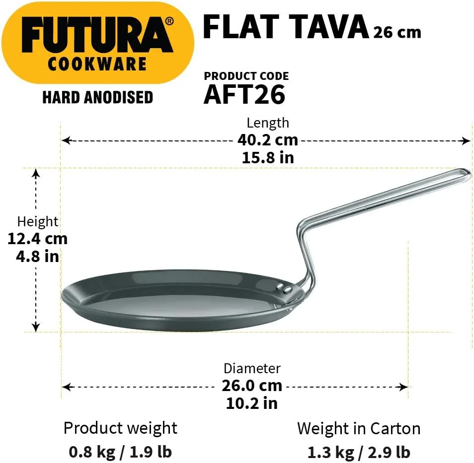 Hawkins Futura Hard Anodised Flat Tava 26 cm, 4.88 mm (Black)