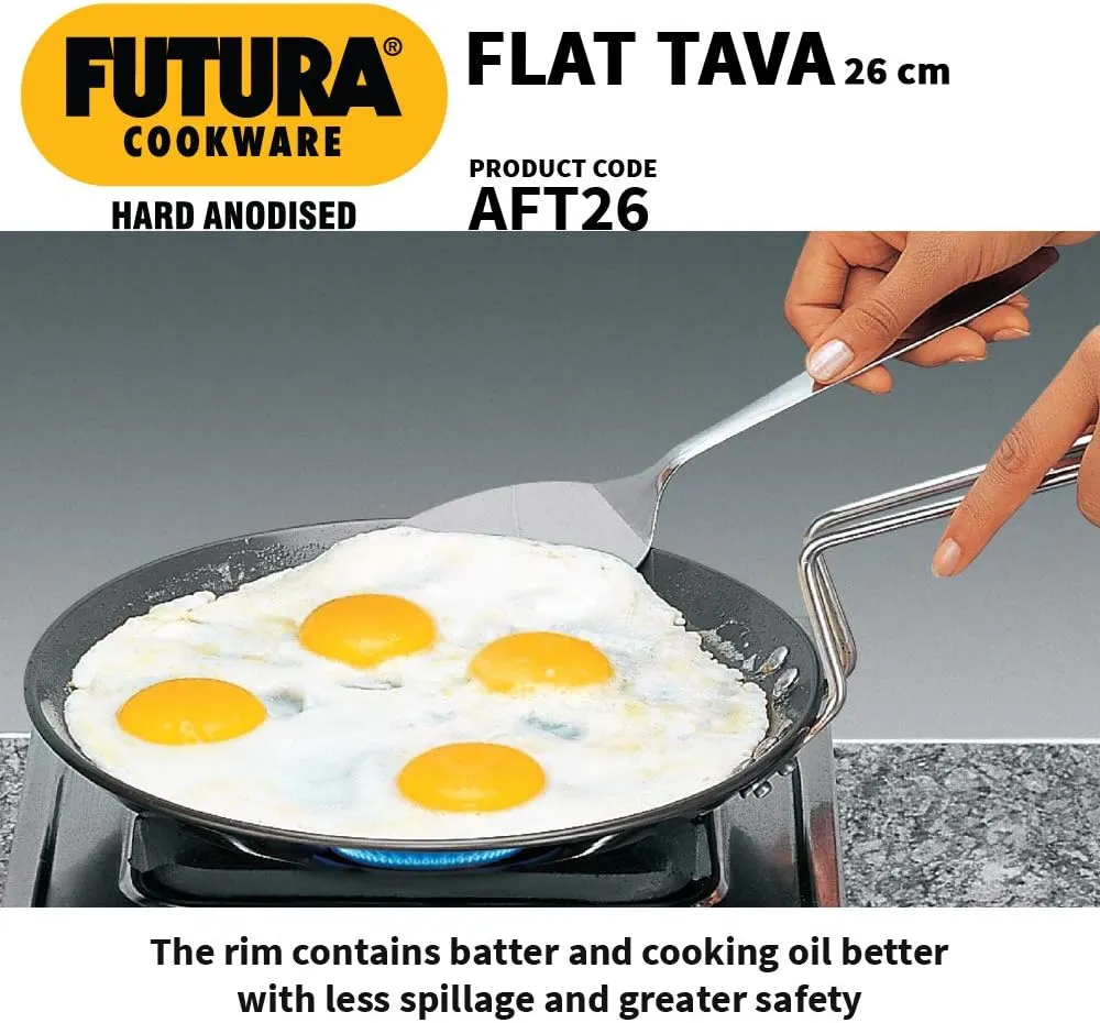 Hawkins Futura Hard Anodised Flat Tava 26 cm, 4.88 mm (Black)