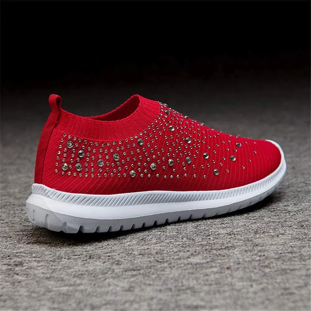HINDOLA Women's Mesh Walking Shoes Rhinestone Glitter Slip On Ballroom Jazz Latin Dance Sock Sneakers Casual Shoes