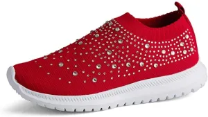 HINDOLA Women's Mesh Walking Shoes Rhinestone Glitter Slip On Ballroom Jazz Latin Dance Sock Sneakers Casual Shoes