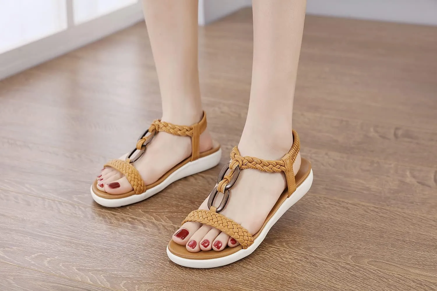 HNGHOU Women's Summer Sandals Shoes Casual Comfort Open Toe Shoes Flat Sandals