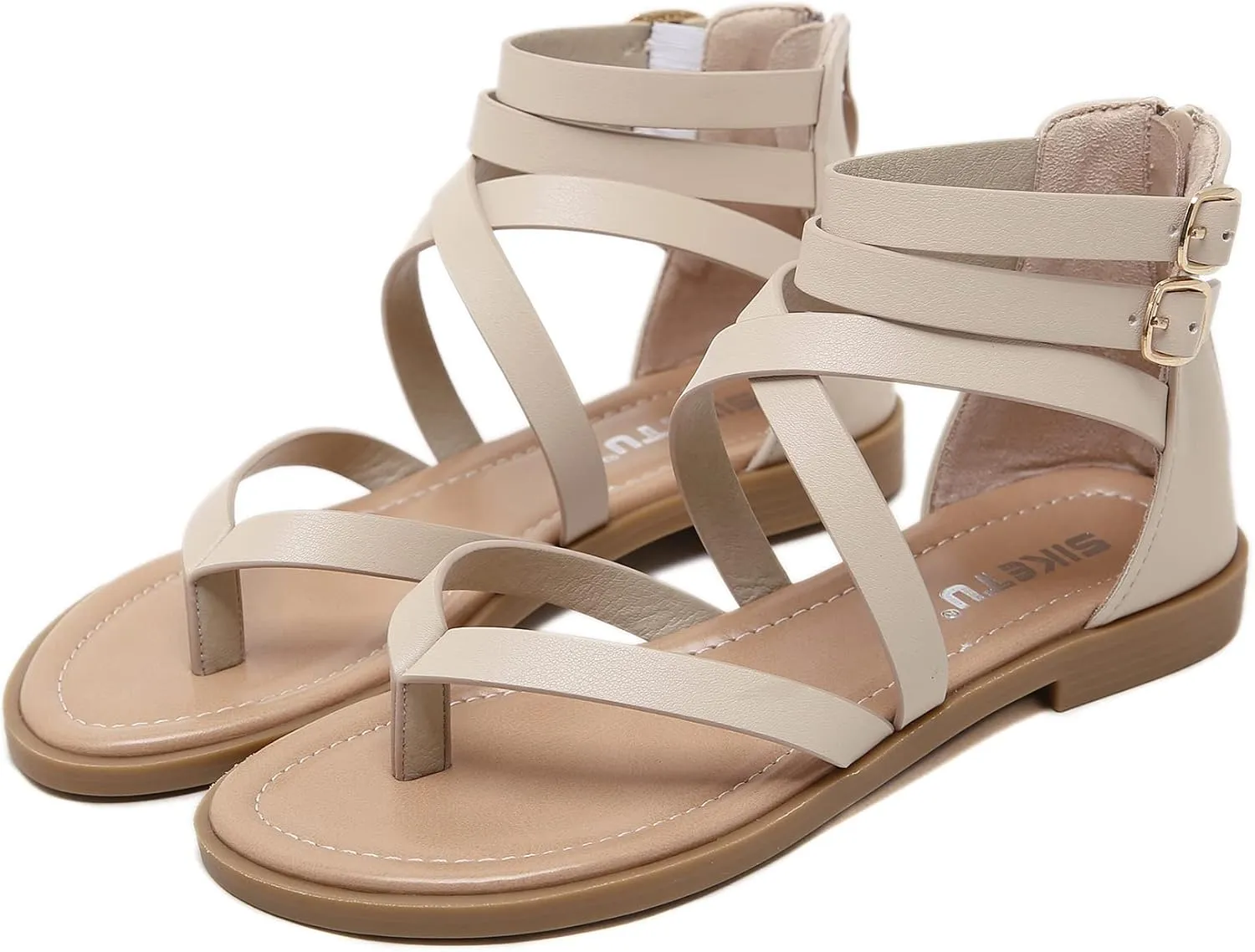 HNGHOU Women's Travel Flat Sandals Summer Casual Rhinestone Roman Flat Sandals Summer Shoes