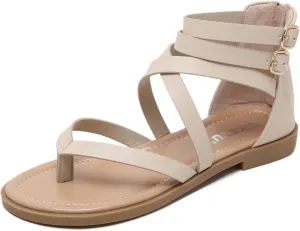 HNGHOU Women's Travel Flat Sandals Summer Casual Rhinestone Roman Flat Sandals Summer Shoes