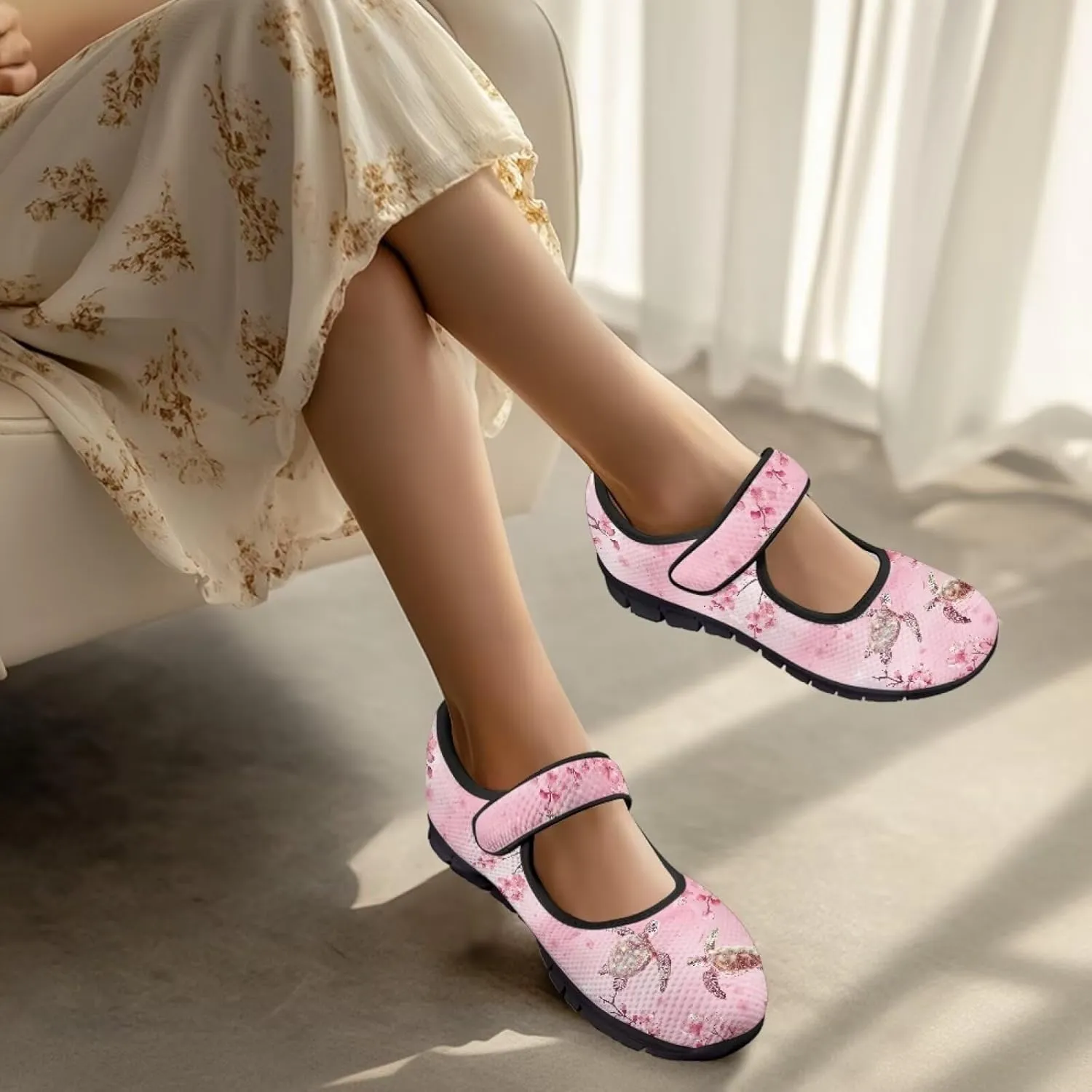 Howilath Animal Print Mary Jane Shoes Women Round Toe Dress Dance Shoes Mesh Casual Flats Shoes