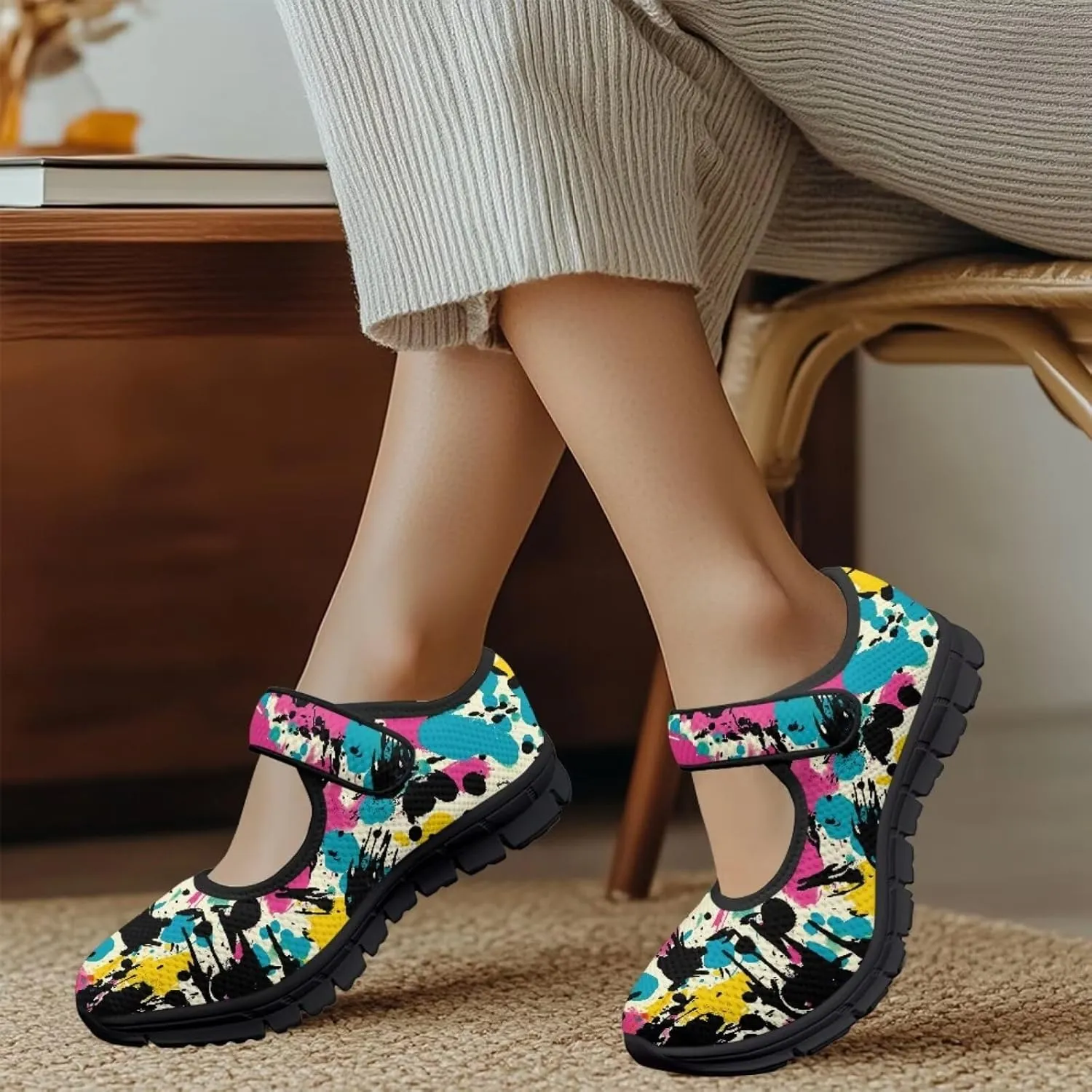 Howilath Camouflage Women's Ballet Flats Round Toe Mary Jane Shoes Single Buckle Flats Shoes Casual Flats Shoes