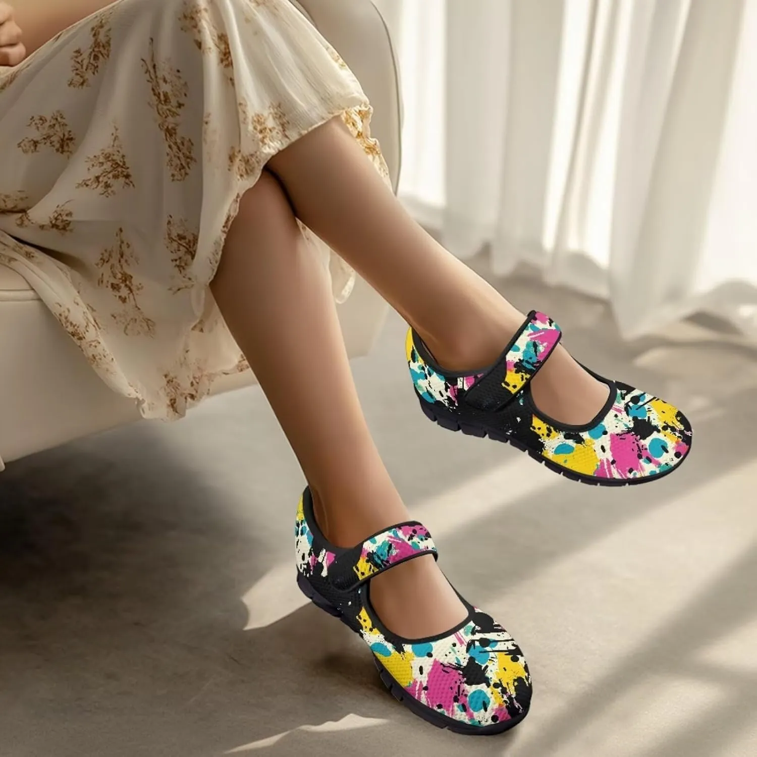Howilath Camouflage Women's Ballet Flats Round Toe Mary Jane Shoes Single Buckle Flats Shoes Casual Flats Shoes