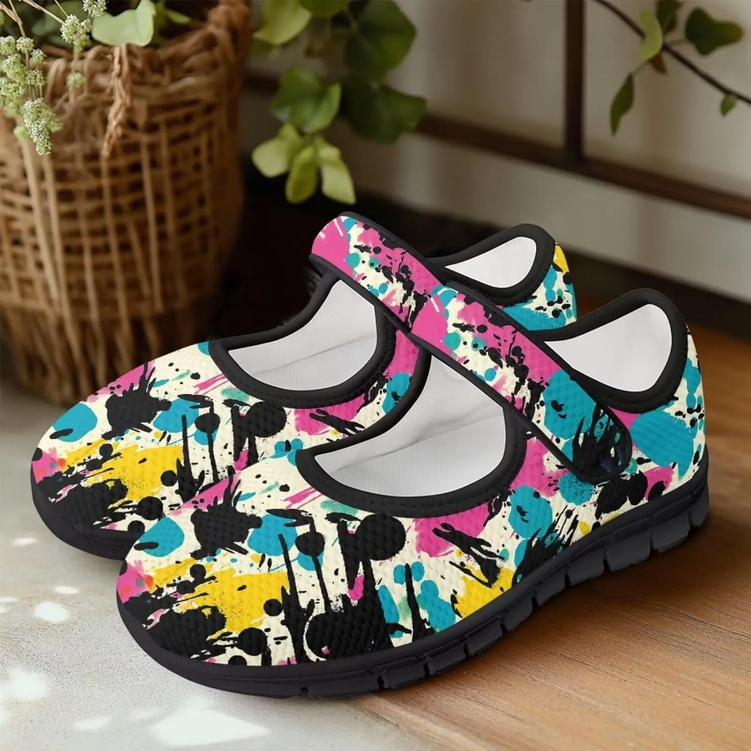 Howilath Camouflage Women's Ballet Flats Round Toe Mary Jane Shoes Single Buckle Flats Shoes Casual Flats Shoes