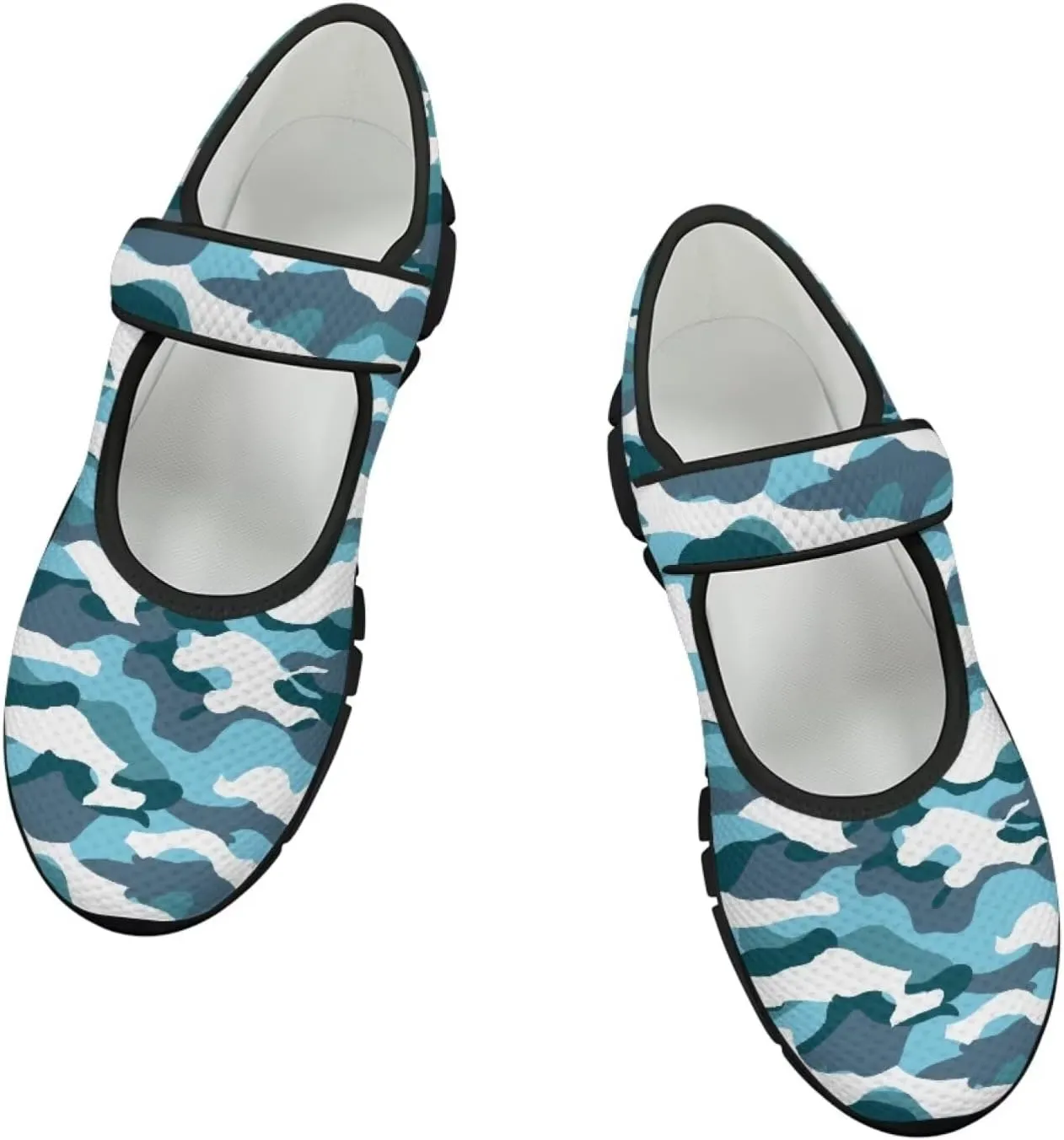 Howilath Camouflage Women's Ballet Flats Round Toe Mary Jane Shoes Single Buckle Flats Shoes Casual Flats Shoes
