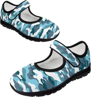 Howilath Camouflage Women's Ballet Flats Round Toe Mary Jane Shoes Single Buckle Flats Shoes Casual Flats Shoes