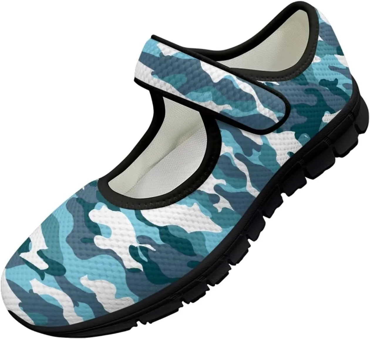Howilath Camouflage Women's Ballet Flats Round Toe Mary Jane Shoes Single Buckle Flats Shoes Casual Flats Shoes