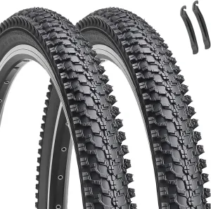 Hycline 2-Pack Mountain Bike Tires: 20/24/26/27.5-inch Folding Replacement Puncture-Resistant Butyl Rubber High-Density Bicycle Tires with Tire Levers for MTB Street Trail Adventures