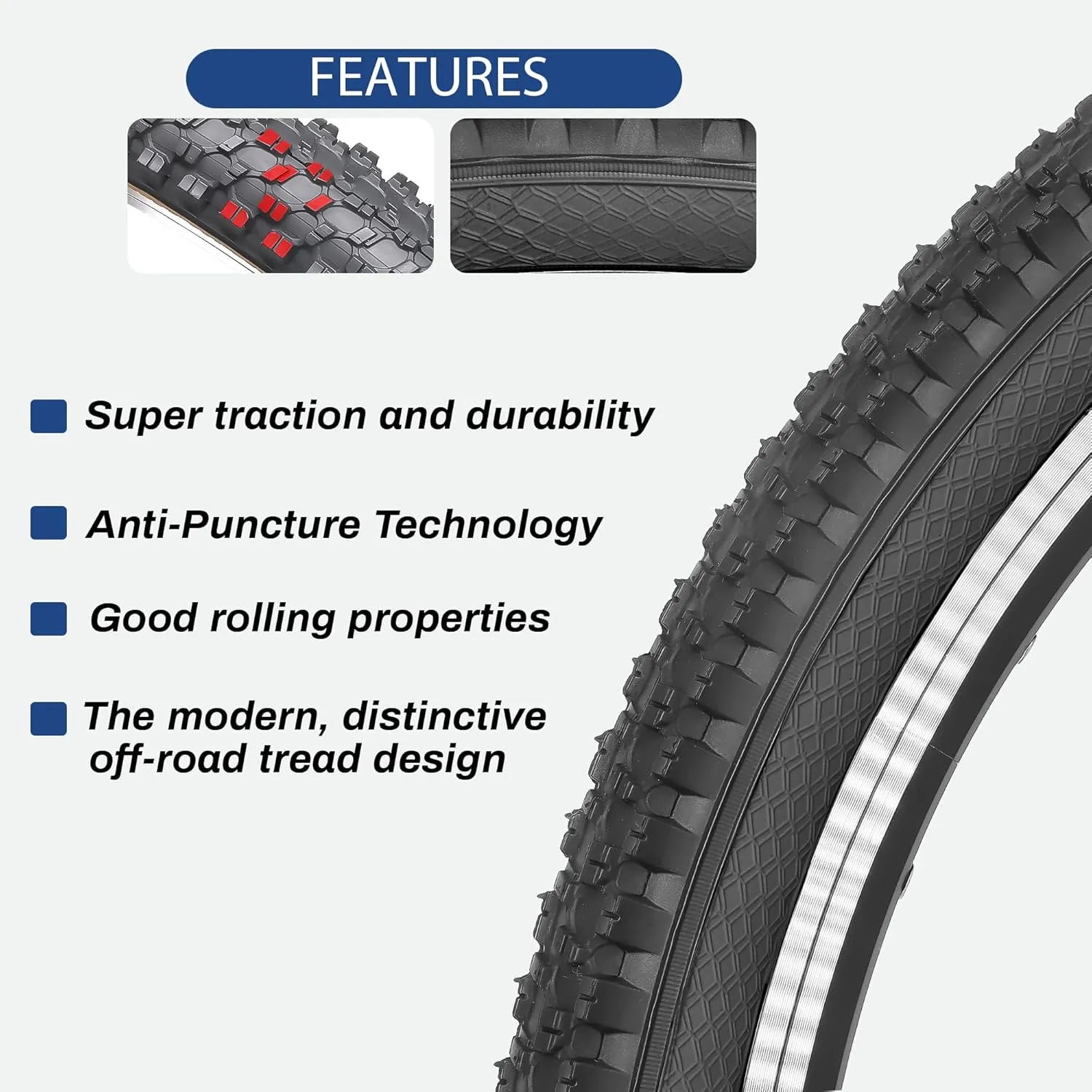 Hycline 2-Pack Mountain Bike Tires: 20/24/26/27.5-inch Folding Replacement Puncture-Resistant Butyl Rubber High-Density Bicycle Tires with Tire Levers for MTB Street Trail Adventures