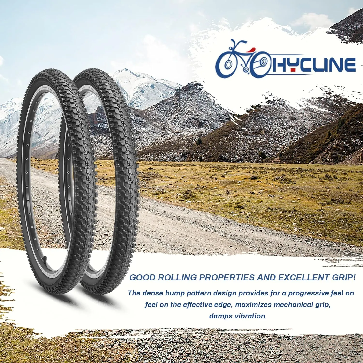 Hycline 2-Pack Mountain Bike Tires: 20/24/26/27.5-inch Folding Replacement Puncture-Resistant Butyl Rubber High-Density Bicycle Tires with Tire Levers for MTB Street Trail Adventures