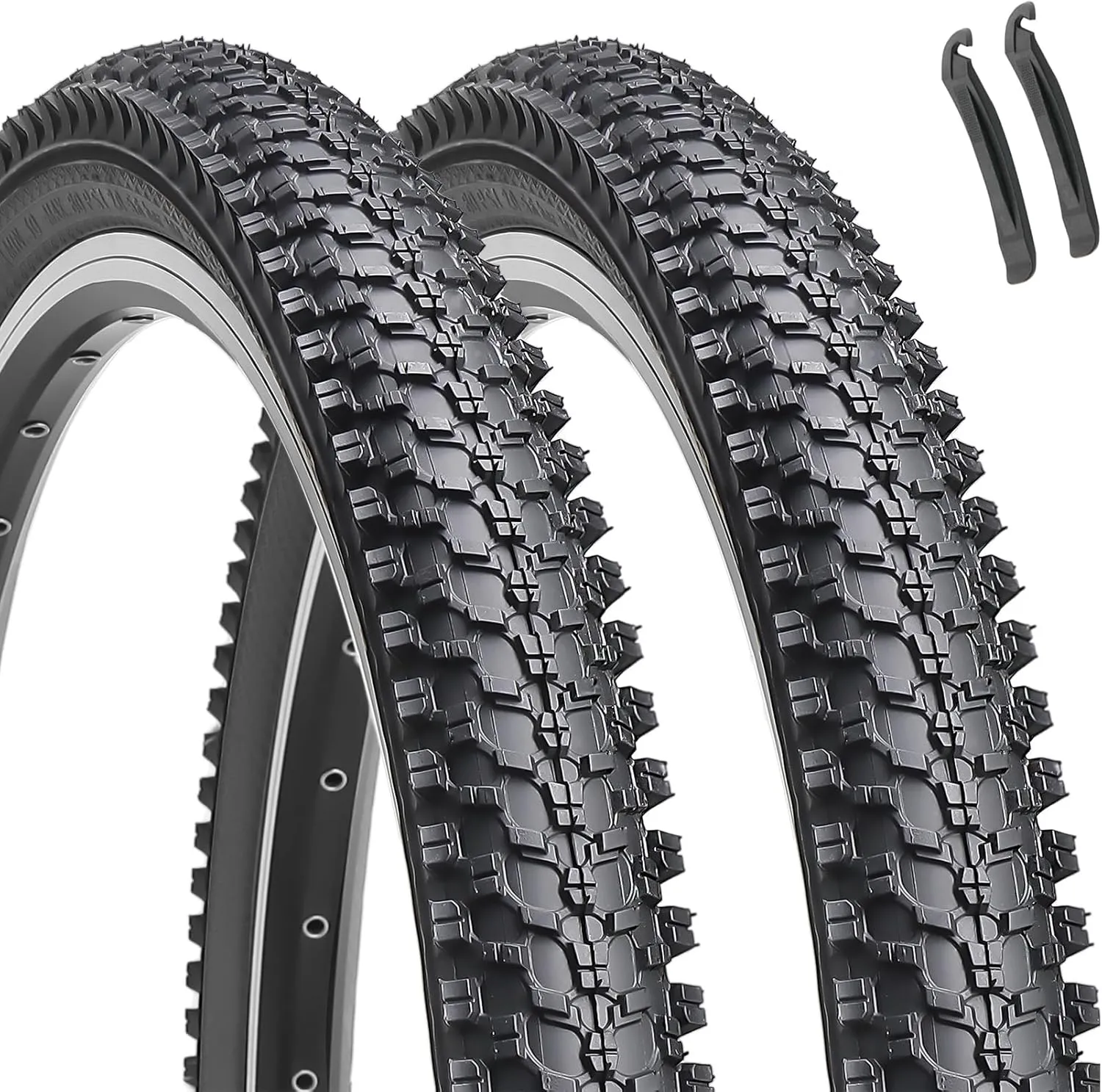 Hycline 2-Pack Mountain Bike Tires: 20/24/26/27.5-inch Folding Replacement Puncture-Resistant Butyl Rubber High-Density Bicycle Tires with Tire Levers for MTB Street Trail Adventures