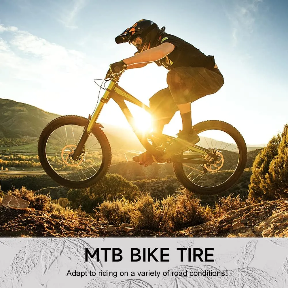 Hycline 2-Pack Mountain Bike Tires: 20/24/26/27.5-inch Folding Replacement Puncture-Resistant Butyl Rubber High-Density Bicycle Tires with Tire Levers for MTB Street Trail Adventures