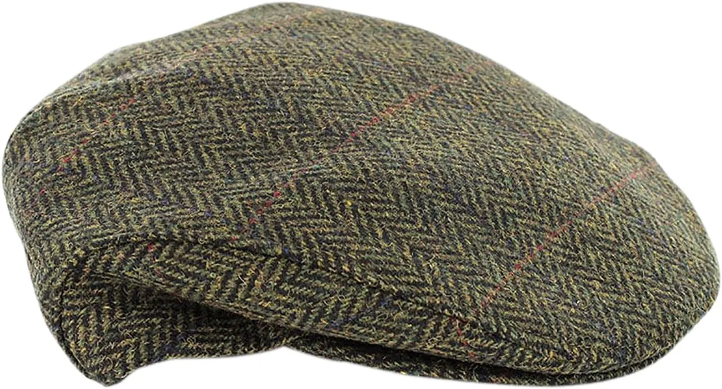 Irish Trinity Donegal Tweed Flat Cap, 100% Wool, Quilted Interior, Made in Ireland
