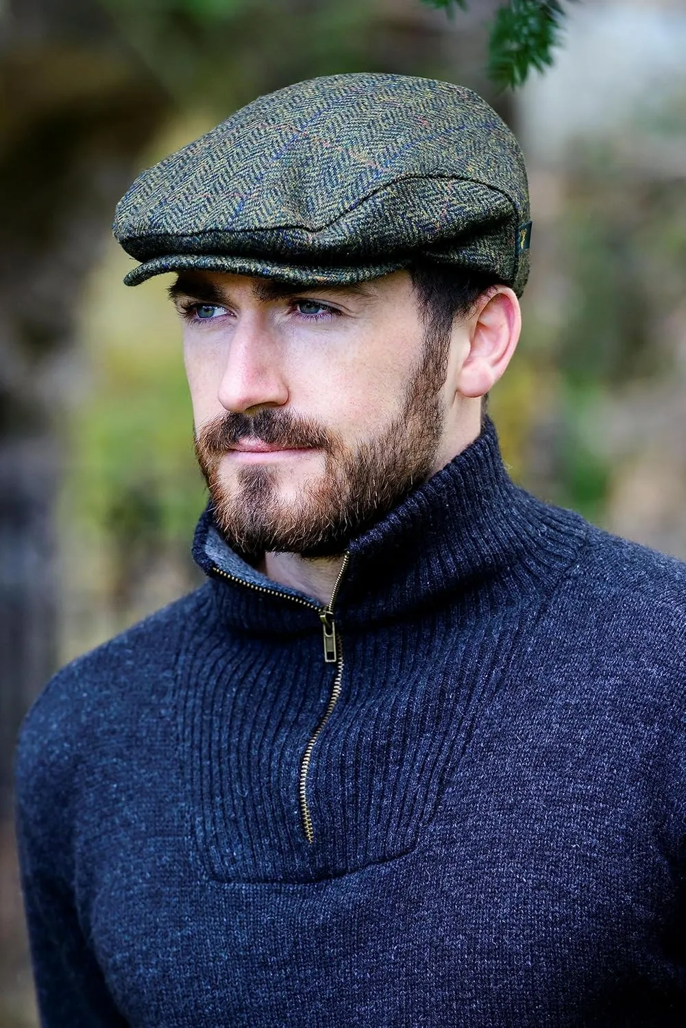 Irish Trinity Donegal Tweed Flat Cap, 100% Wool, Quilted Interior, Made in Ireland
