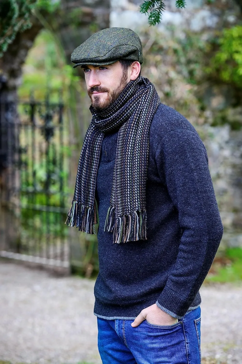 Irish Trinity Donegal Tweed Flat Cap, 100% Wool, Quilted Interior, Made in Ireland