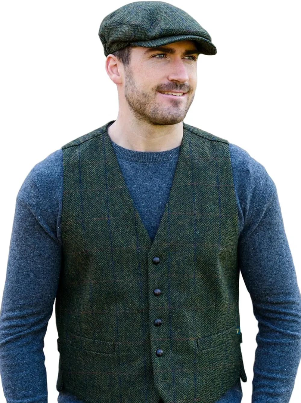 Irish Trinity Donegal Tweed Flat Cap, 100% Wool, Quilted Interior, Made in Ireland