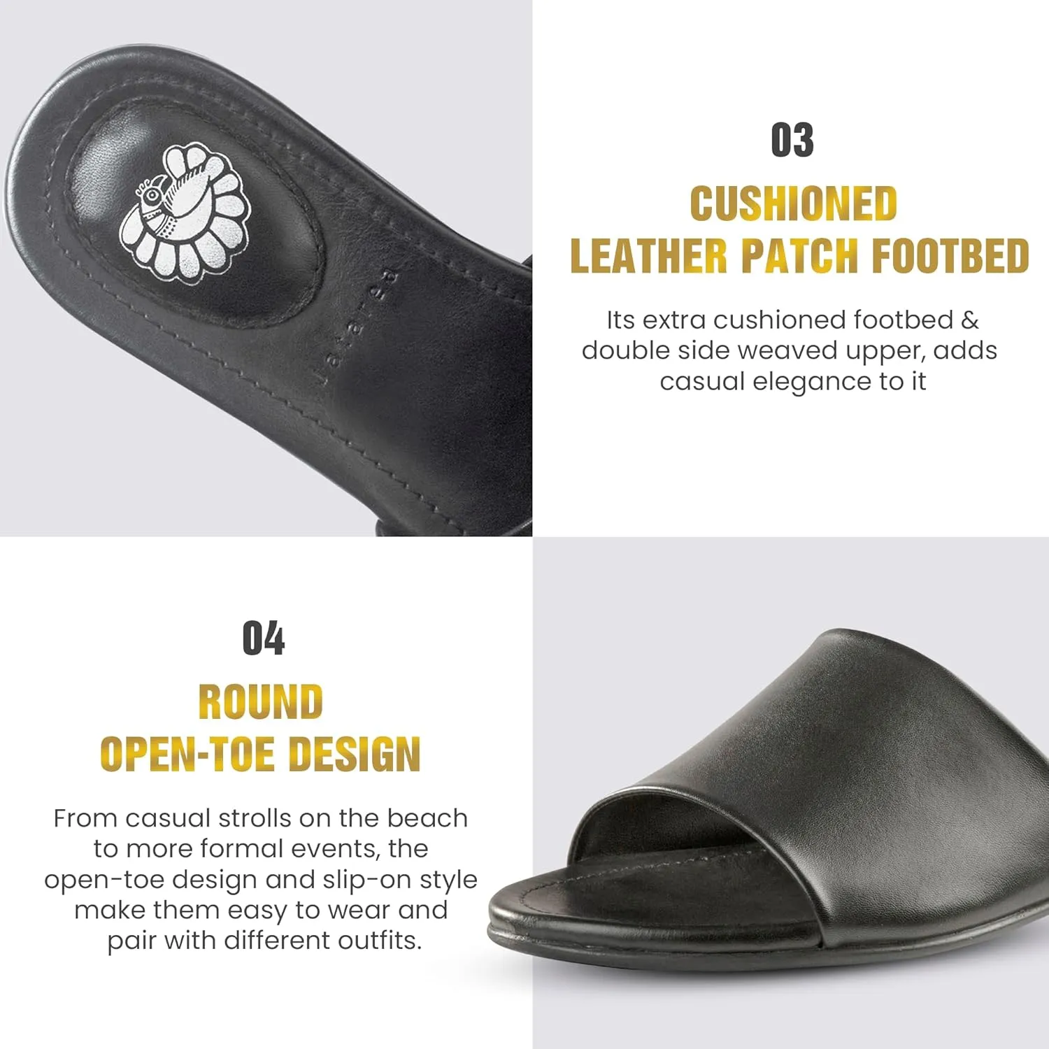 JATAREA Women’s Slip-On Flat Sandals with Round Open Toe | Dressy Summer Slides for Women