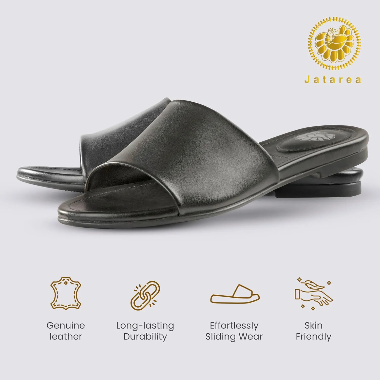 JATAREA Women’s Slip-On Flat Sandals with Round Open Toe | Dressy Summer Slides for Women